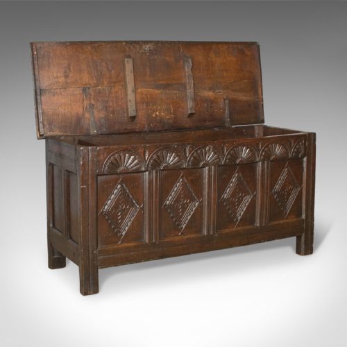 fig 4. Antique Coffer, Large, English Oak, Joined Chest, Charles II Trunk, Circa 1680