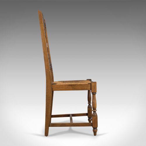 fig 2. Set of Five Antique Dining Chairs, Flemish Country Kitchen, Oak, Rush Circa 1910