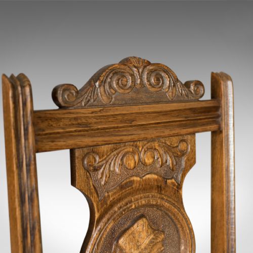 fig 4. Set of Five Antique Dining Chairs, Flemish Country Kitchen, Oak, Rush Circa 1910