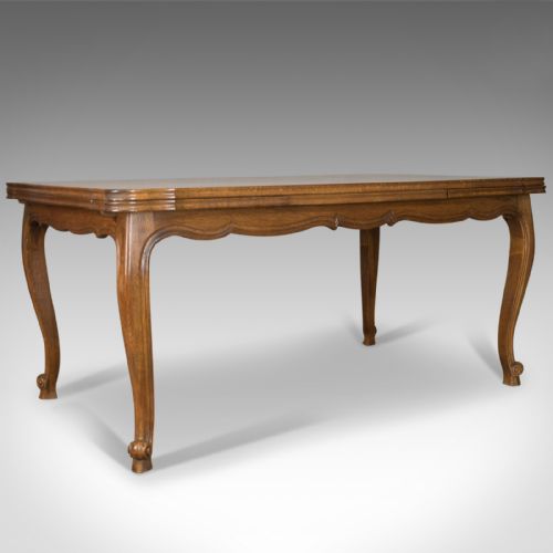 Antique Dining Table, Oak, Draw Leaf, Extending, French Parquet Seats Ten C.1920