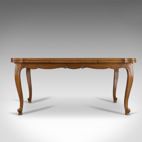 fig 1. Antique Dining Table, Oak, Draw Leaf, Extending, French Parquet Seats Ten c.1920