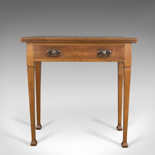 fig 1. Antique Card Table, English, Arts and Crafts, Fold-Over Games Table, Circa 1915