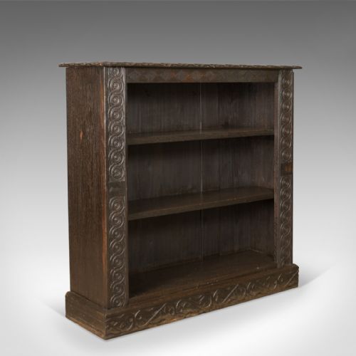 fig 2. Antique Bookshelf, English Oak, Victorian Bookcase Jacobean Overtones Circa 1880