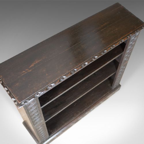 fig 4. Antique Bookshelf, English Oak, Victorian Bookcase Jacobean Overtones Circa 1880