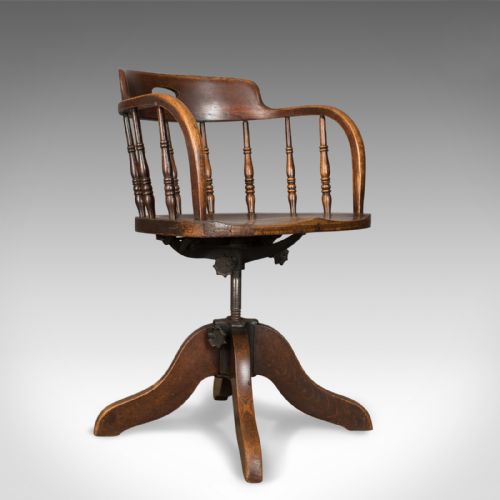 Antique Desk Chair, Victorian Captain's Armchair, Oak, Windsor Circa 1890