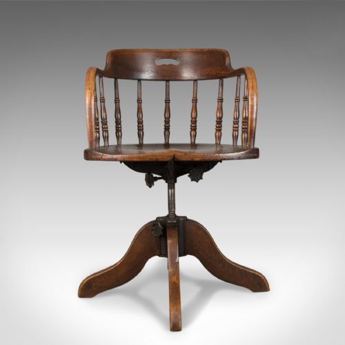 fig 1. Antique Desk Chair, Victorian Captain's Armchair, Oak, Windsor Circa 1890
