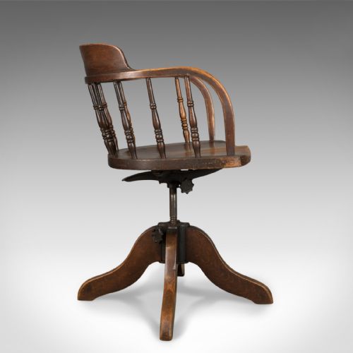 fig 2. Antique Desk Chair, Victorian Captain's Armchair, Oak, Windsor Circa 1890