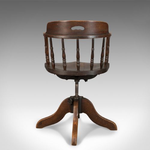 fig 3. Antique Desk Chair, Victorian Captain's Armchair, Oak, Windsor Circa 1890