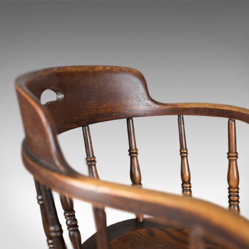 fig 4. Antique Desk Chair, Victorian Captain's Armchair, Oak, Windsor Circa 1890
