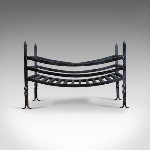 fig 1. Antique Fire Basket, English, Victorian, Fireplace Grate, Early 20th Century