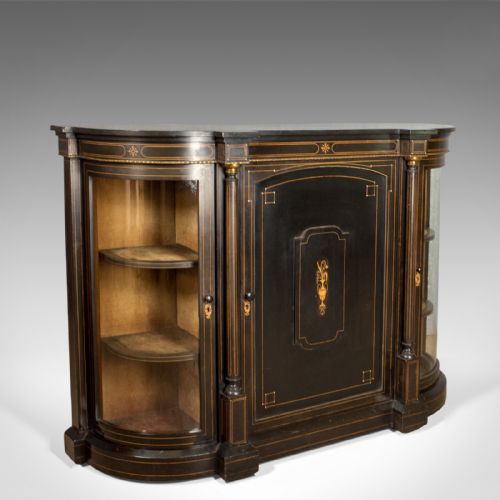 Antique Credenza, English Victorian Ebonised Cabinet, Classical Overtones C.1850