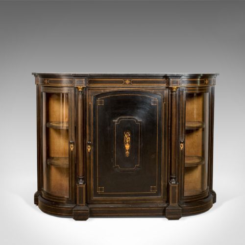 fig 1. Antique Credenza, English Victorian Ebonised Cabinet, Classical Overtones c.1850