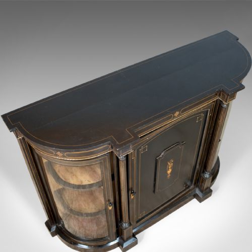 fig 3. Antique Credenza, English Victorian Ebonised Cabinet, Classical Overtones c.1850