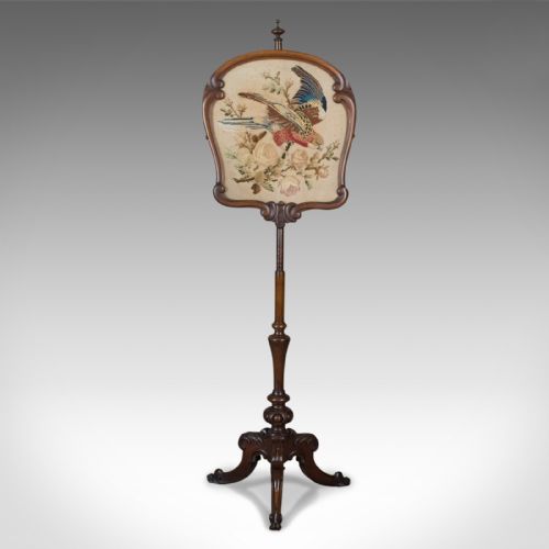 fig 1. Antique Pole Screen, English, Victorian, Fire, Needlepoint, Tapestry Circa 1850