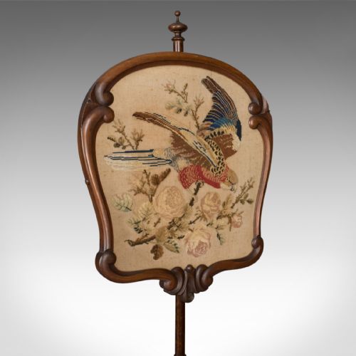 fig 4. Antique Pole Screen, English, Victorian, Fire, Needlepoint, Tapestry Circa 1850