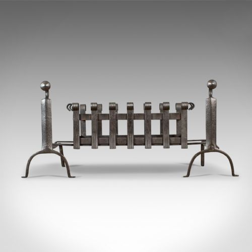 fig 1. Antique Fire Basket, Dogs, Andirons, English, Victorian, Fireplace Grate