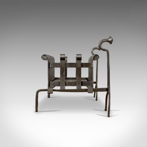 fig 2. Antique Fire Basket, Dogs, Andirons, English, Victorian, Fireplace Grate