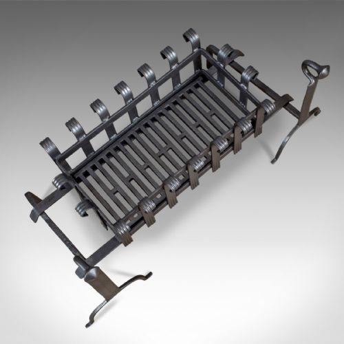 fig 3. Antique Fire Basket, Dogs, Andirons, English, Victorian, Fireplace Grate