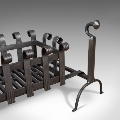 fig 4. Antique Fire Basket, Dogs, Andirons, English, Victorian, Fireplace Grate
