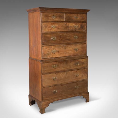 Antique, Chest on Chest of Drawers, English, Tall Boy, Mahogany, Circa 1780