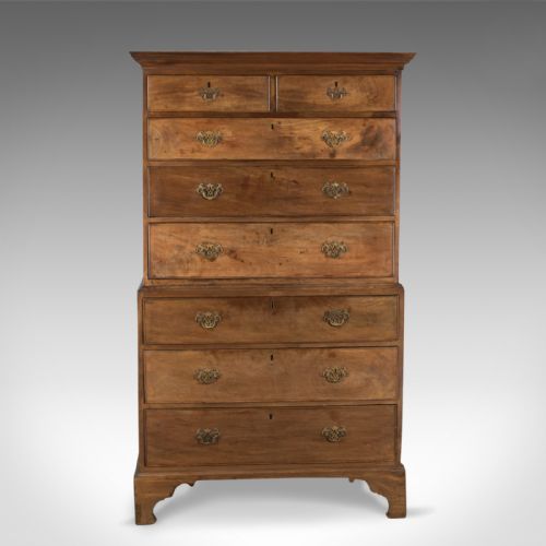fig 1. Antique, Chest On Chest of Drawers, English, Tall Boy, Mahogany, Circa 1780