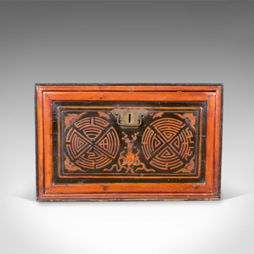 fig 1. Japanese Antique Chest, Lacquered Pine Trunk, Blanket Box, Late 19th Century