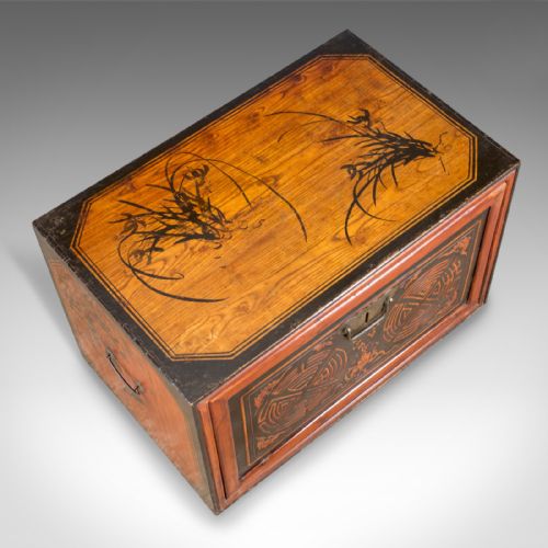 fig 4. Japanese Antique Chest, Lacquered Pine Trunk, Blanket Box, Late 19th Century