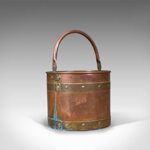 Antique Coal Bucket, English, Victorian, Fireside, Log, Scuttle Circa 1890
