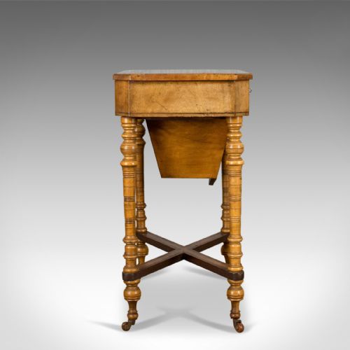 fig 2. Antique Work Table, Regency, Sewing, English, Burr Walnut, Amboyna, Circa 1820