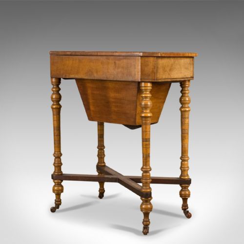 fig 3. Antique Work Table, Regency, Sewing, English, Burr Walnut, Amboyna, Circa 1820