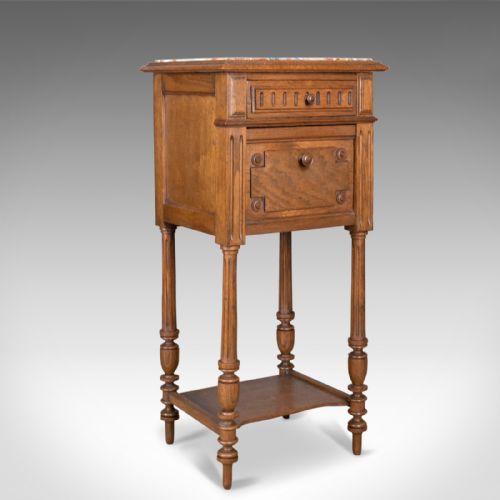 Antique Pot Cupboard, French, Marble Top, Bedside Cabinet, Nightstand Circa 1900