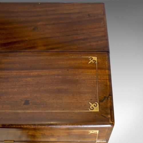fig 4. Antique Campaign Chest, Edwardian, Officer's Secretaire, Drawers, Bureau