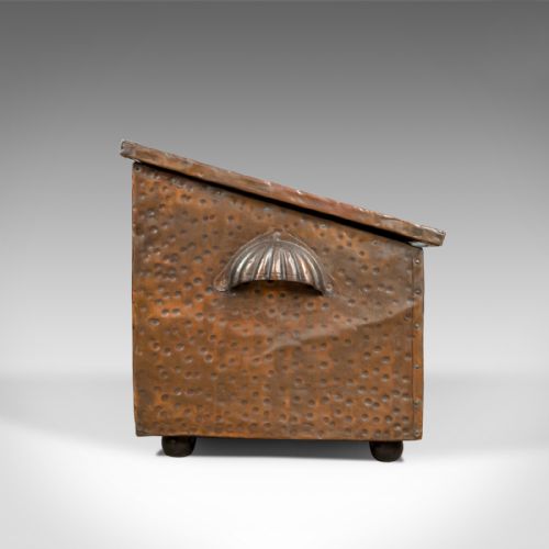 fig 2. Antique Log Box, English, Art Nouveau, Fireside Scuttle, Copper, Circa 1920