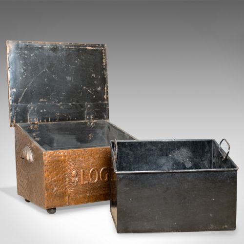 fig 4. Antique Log Box, English, Art Nouveau, Fireside Scuttle, Copper, Circa 1920