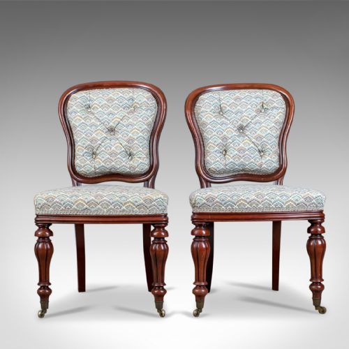 Antique Pair of Chairs, William Iv, Mahogany, Button Back, Parlour, Side C.1835