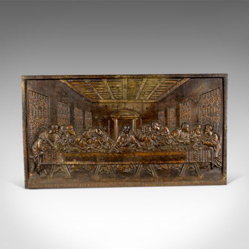 Antique Bronzed Iron Plaque, Da Vinci's the last Supper, Fireback, Wall, C.1890
