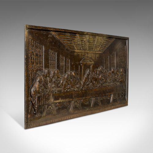 fig 1. Antique Bronzed Iron Plaque, Da Vinci's The Last Supper, Fireback, Wall, c.1890