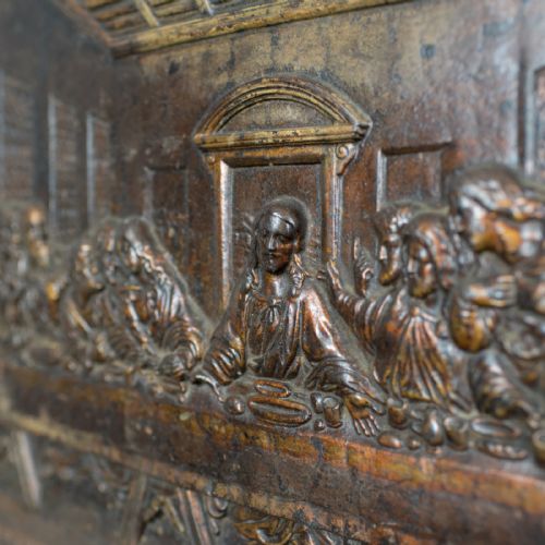 fig 2. Antique Bronzed Iron Plaque, Da Vinci's The Last Supper, Fireback, Wall, c.1890