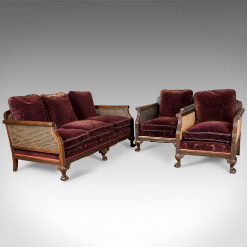 Antique Conservatory Suite, Bergere Sofa & Two Chairs, Edwardian, English C.1910