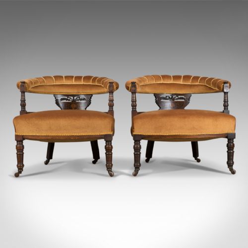Pair of Antique Salon Chairs, English, Victorian, Bedroom, Armchair, Classical