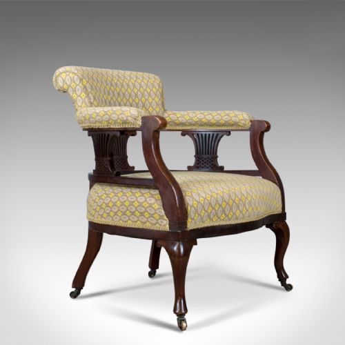 fig 1. Pair of Antique Salon Chairs, English, Victorian, Scroll Back, Armchairs, c.1870