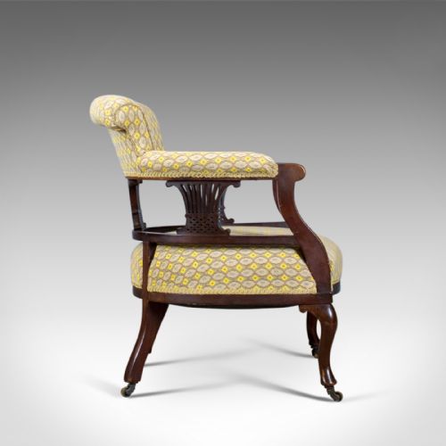 fig 2. Pair of Antique Salon Chairs, English, Victorian, Scroll Back, Armchairs, c.1870