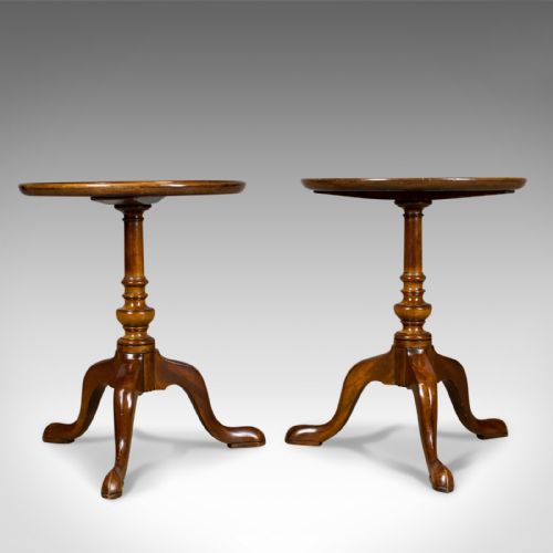 Pair of Antique Wine Tables, English, Edwardian, Mahogany, Tripod, Side C.1910