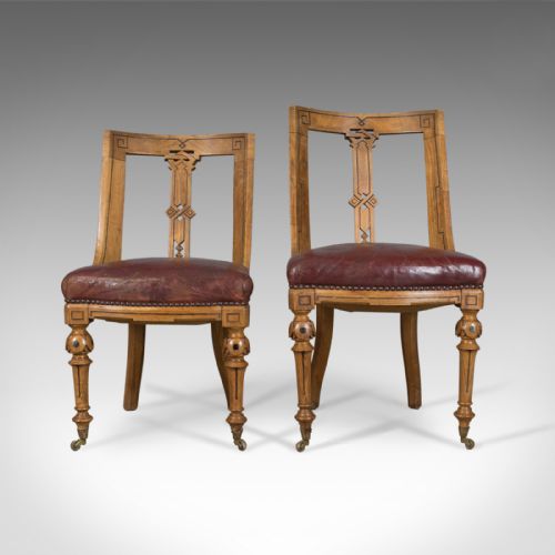 fig 1. Set of Six Antique Dining Chairs, Scottish Ash Leather, Aesthetic Movement c1880