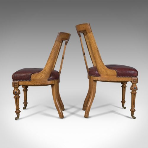 fig 2. Set of Six Antique Dining Chairs, Scottish Ash Leather, Aesthetic Movement c1880