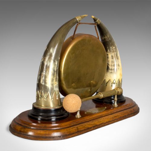 fig 2. Antique Dinner Gong, English, Edwardian, Table, Oak Plinth, Circa 1910