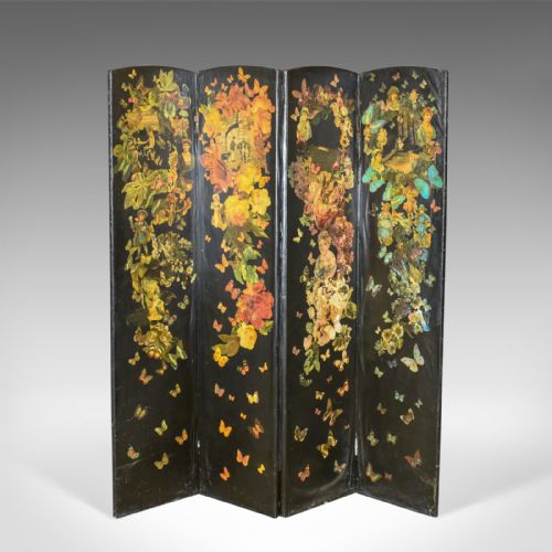 fig 1. Antique Scrap Screen, Four Fold Victorian Room Divider Photographers Prop c.1870