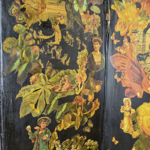 fig 2. Antique Scrap Screen, Four Fold Victorian Room Divider Photographers Prop c.1870