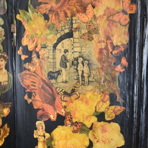 fig 3. Antique Scrap Screen, Four Fold Victorian Room Divider Photographers Prop c.1870