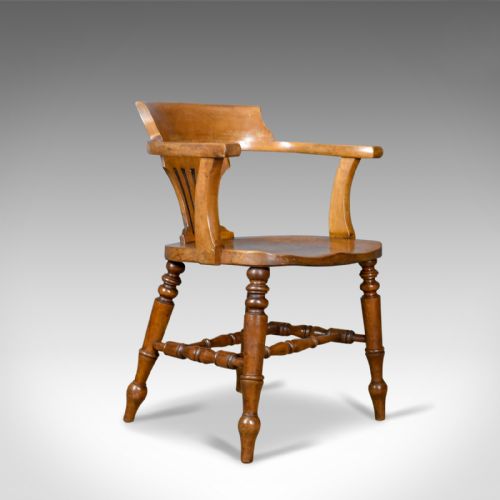 Antique Bow-back Armchair, English, High Wycombe, Elm, Smokers, Captains C.1900